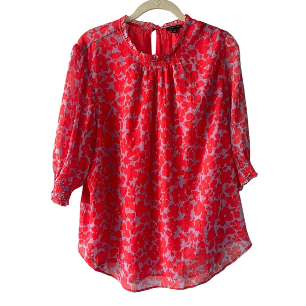 Ann Taylor Vibrant Red and Lavender Floral Top